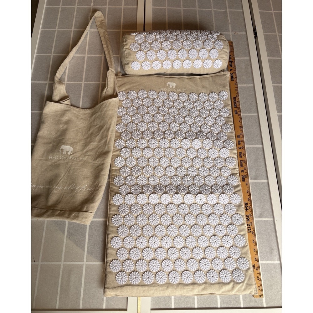 Premium Bed of Nails ECO Acupressure Mat, Pillow,  Carry Bag Set-‎ Natural Linen